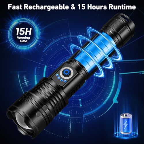 Flashlight Rechargeable 99,000 High Lumen, 2 Pack Super Bright Rechargeable Flashlights for Home, 15H Long Life LED Flash Light with 5 Light Modes, IPX7 Waterproof for Outdoor, Camping, Hiking