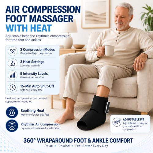 Cordless Air Compression Foot and Ankle Massager with Heat, 1 Pack - color: Black-1pc