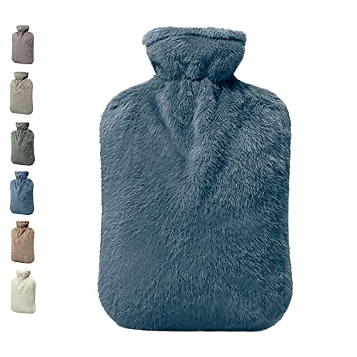BICAREE Hot Water Bottle with Cover, 2L PVC Hot Water Bag for Neck, Shoulder Pain and Hand Feet Warmer, Menstrual Cramps, Hot Compress and Cold Therapy(Blue Ashes) - style: A Blue Ashes
