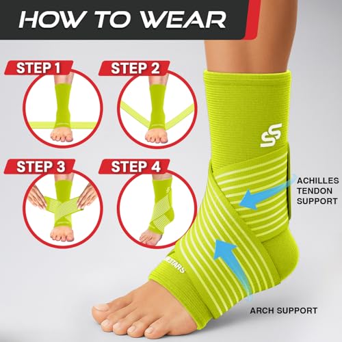 Sleeve Stars Ankle Brace Men & Women (Single/M:10"-12"/Neon Yellow Green) - color: Neon Yellow Green, size: Medium