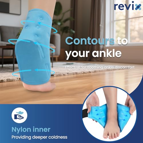 REVIX Ankle Ice Pack Wrap – Reusable Cold Compression for Foot Discomfort, Ice Wrap for Feet Swelling and Recovery 45-Minute Long-Lasting Gel Ice Packs Reusable with Ice Grid Gel Design