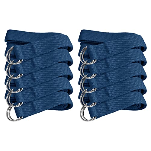 Bulk Yoga Straps, 10 Pack, 6ft, D-Ring Buckle - color: Blue
