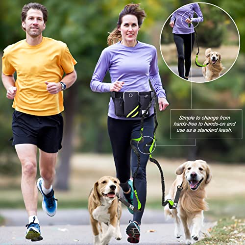 SHINE HAI Retractable Hands Free Dog Leash with Dual Bungees for 2 Dogs, Adjustable Waist Belt, Reflective Stitching Leash for Running Walking Hiking Jogging Biking Black - Green1 - color: Green/Black