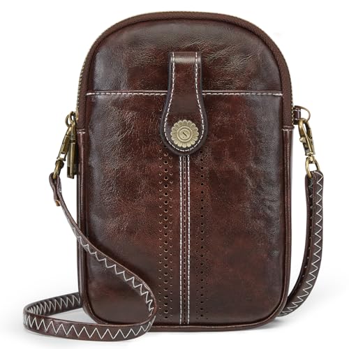 S-ZONE Small Crossbody Bags for Women Trendy RFID Blocking Cell Phone Purse - color: Coffee