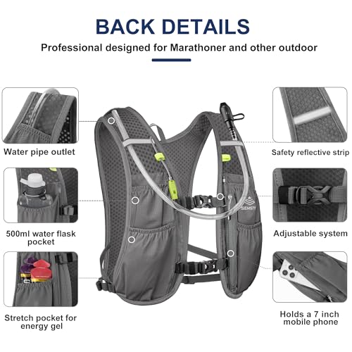 Running Hydration Vest 5L, Running Vest Pack with 1.5L Water Bladder - color: Grey