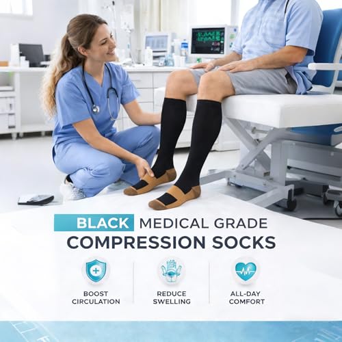 Compression Socks for Women&Men 20-30mmHg Graduated Knee High Stocking - color: 03-5 Pairs Black Copper, size: XX-Large-3X-Large