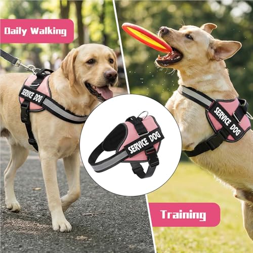 MUMUPET Service Dog Harness, No Pull & Reflective Pet Vest, Pink, L - color: Pink, size: Large