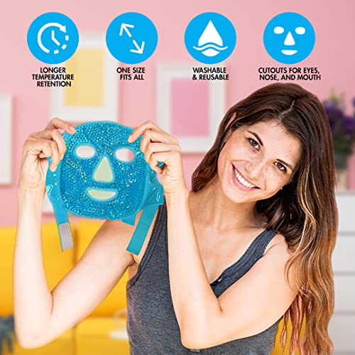 Perfect Remedy Face Ice Pack, Reusable Hot & Cold Ice Face Mask, Gel Compress for Helping with Puffy Eyes and aiding in Conditions of Swelling, Facial Spa Cooling Mask for Women and Men (Blue) - color: Blue