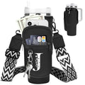 Initial Water Bottle Holder with Strap for Stanley Cup 40 oz Tumbler - color: Black, style: J