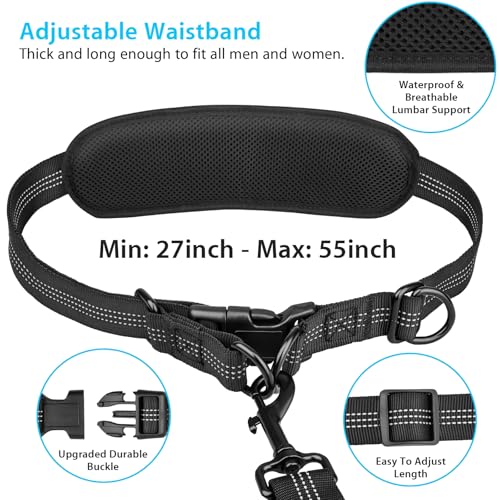 Uppetly Hands Free Dog Running Leash with Zipper Pouch, Dual Handle, Elastic Bungees Retractable Rope for Medium and Large Dogs, Waist Bag Pack Carry Phones for Walking Hiking Biking (Large, 25-120lb) - size: Large