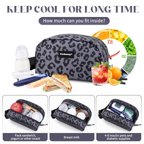 Cerbonny Small Cooler Bag,Freezable Lunch Bag,Built-in ice pack - color: Gray-Leopard Print