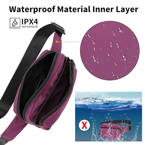 Fanny Pack Nylon Mini Belt Bag Everywhere Belt Bag for Women Water Repellent Waist Packs Crossbody Bags with Adjustable Strap - color: Purple