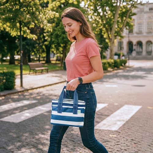 VENO 2 Pack Insulated Lunch Bags, Water-Resistant, Classic Navy Stripe - color: Classic Navy Stripe, size: 10.63"W x 8"H x 6.7"D - 2 Pack