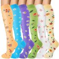 6 Pairs 20-30 mmHg Knee High Compression Socks, Unisex, Running, Travel - color: F-blue, size: Small-Medium