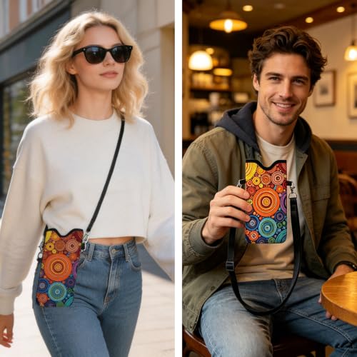 GLOBLELAND Pattern Cell Phone Sleeve Pouch Case Bag with Crossbody Strap Neck Lanyard for Women Men - color: Artistic Circle