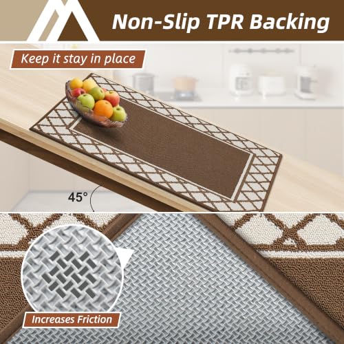 COSY HOMEER Washable Kitchen Rugs Sets of 2 Non-Slip Kitchen Mats,Browm - color: Brown, size: 20"x30" + 20"x48"