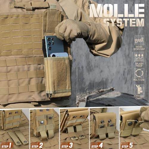 Universal Phone Pouch with MOLLE Attachment for EDC Outdoor & Tactical Gear - color: Khaki