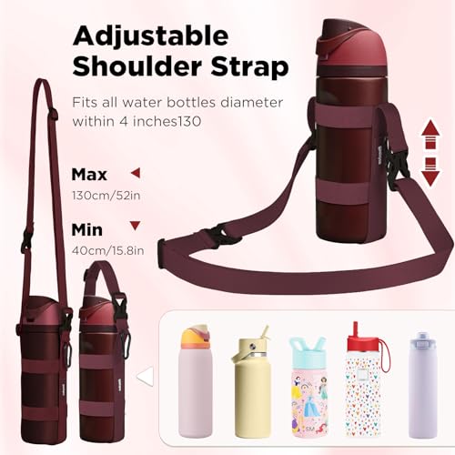 EasyAcc Water Bottle Holder Strap Sling, for Owala FreeSip 24 32 40 oz, Hydro Flask, Cirkul, Yeti, Stanley Flip, Universal Water Bottles, with Carabiner, for Walking Curise Travel (Bottle Excluded) - color: Black Cherry