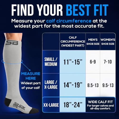 SB SOX Lite Compression Socks for Flying (15–20 mmHg) - color: Gray/Black, size: L/XL
