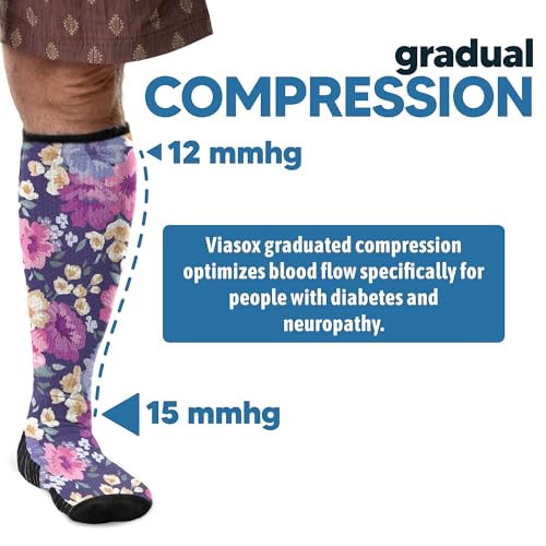 Viasox 3 Pack Compression Socks Women & Men, Circulation Support, 12-15mmHg Neuropathy, Flower Power, L - color: Flower Power, size: Large