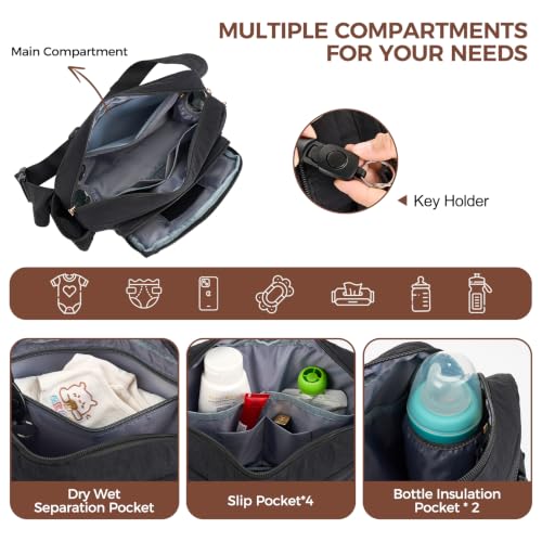 Rexmore Diaper Fanny Pack, Taslan Nylon Crossbody Mom Purse, Black - color: Black