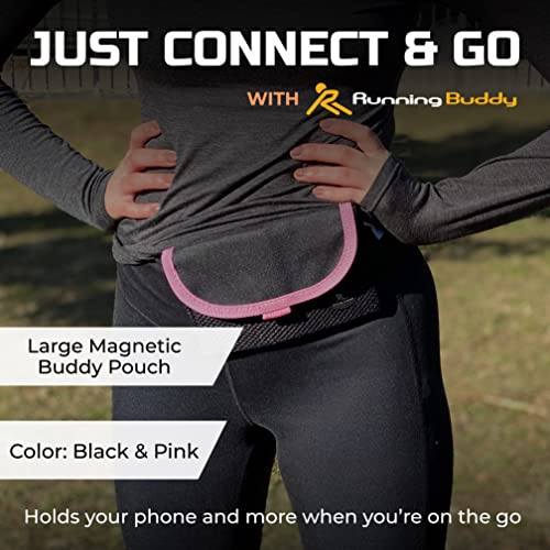 Running Buddy Magnetic Pouch Beltless Running Bag No Bounce - color: Black/Pink, size: Large (5.9 in x 4 in)