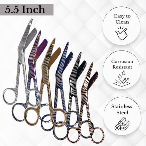 Bandage Scissors 5.5" Long Set of 6 Nurse Vet Tech Gift Made of Stainless Steel with Colorful Patterns First Aid Used For Cutting Gauze Tape Clothing Bandages Vet Wrap Adhesive Removal (Set 10) - style: Set 10