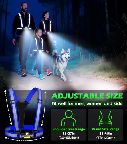 Running Lights for Runners,90°Adjustable LED Reflective Vest Running Gear,Rechargeable Chest Light Up Running Vest Night Walking Safety Gear for Night Walking/Cycling/Jogging - color: Blue