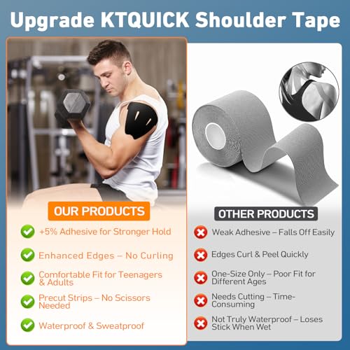 KTQUICK Precut Kinesiology Tape for Shoulders, 12 PCS, 20% Stronger, Black - color: Black, size: 12PCS