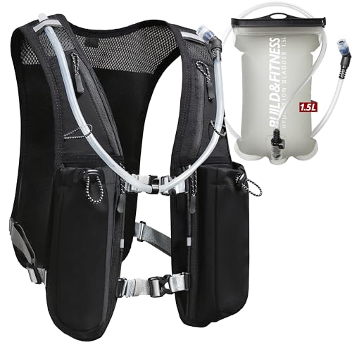 Running Hydration Vest for Women and Men. Reflective, 8 Pocket, Quick Dry, Water-Resistant, Breathable, Adjustable Backpack for Runs, Hiking, Cycling, Trails, Marathons - style: Black with 1.5L Water Bladder