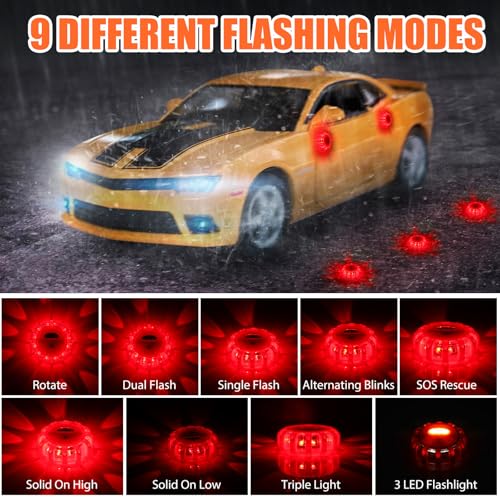 Tallew LED Emergency Road Flares Safety Warning Lights Magnetic, 4 Pack