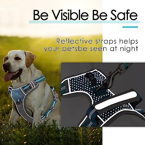 ThinkPet No Pull Harness for Small Medium Large Dogs, Reflective Padded Vest with Handle, Adjustable Star Style - color: Bright Teal, size: XL(Chest:24"-33")