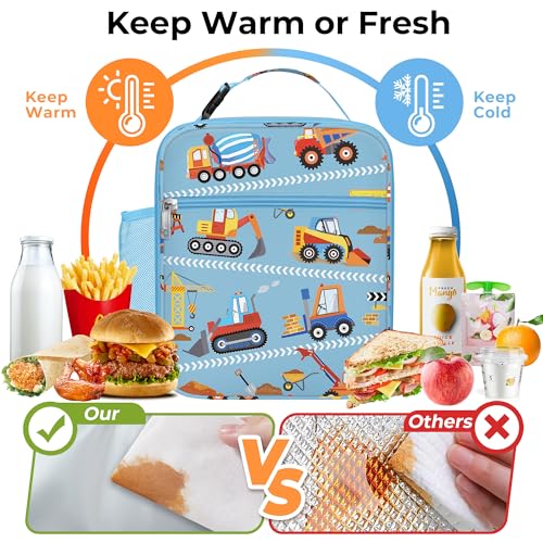 Clastyle Car Insulated Kid Lunch Bag for Boy Lunch Box, Red Construction - color: Red Construction