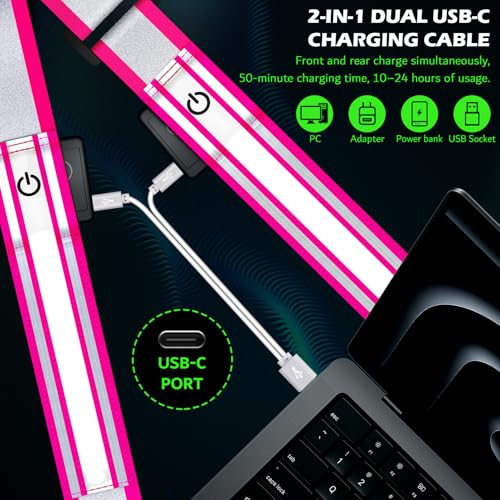 LED Belt Reflective Sash for Walking at Night, High Visibility Reflective Running Gear Night Walking Safety Gear LED Light Up Running Belt Reflective Gear for Runners Walkers Men Women - color: Pink