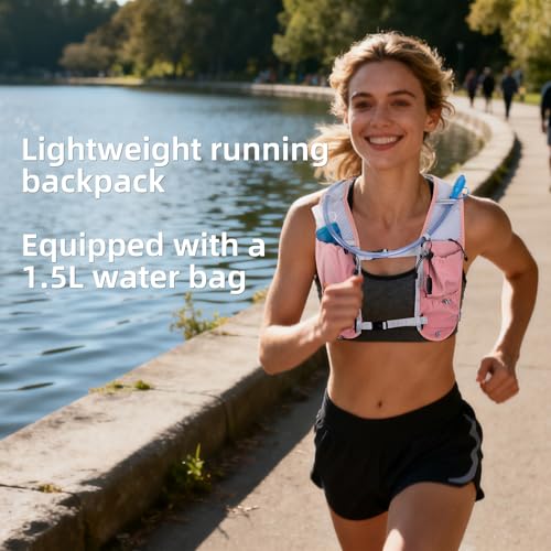 Carey Sten Lightweight Hydration Backpack Running Vest with 1.5L Water Bag - color: pink