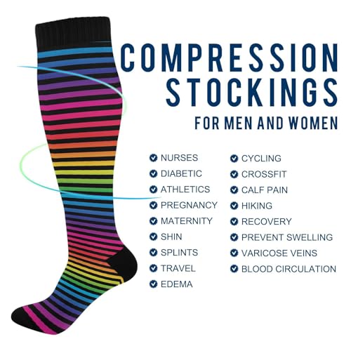 Wusikd Cats Compression Socks for Women and Men Circulation Cute Long Socks for Athletic Running 1 - color: Rainbow Color