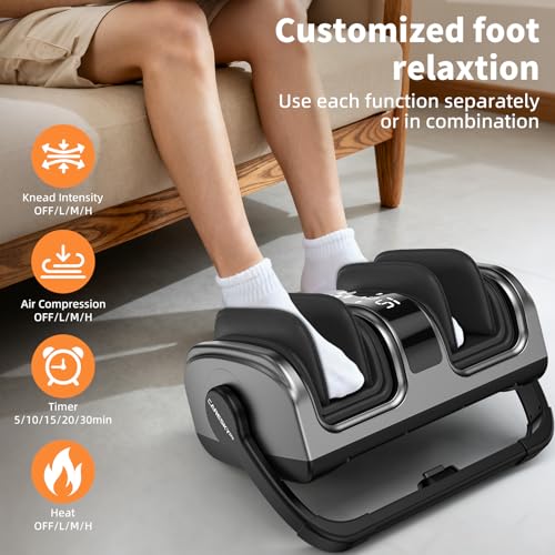 CARESKY Shiatsu Foot Massager with Heat, FSA Eligible HSA Foot Massager for Plantar Fasciitis, Neuropathy, Circulation and Pain Relief, Foot and Calf Massage at Home/Office - color: Deep Gray