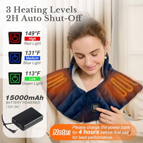 Portable Cordless Heating Pad for Neck and Shoulders Back, 15000mAh Battery