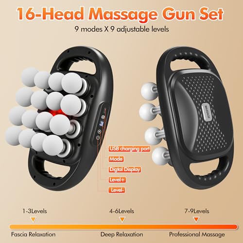 16 Head Massage Gun Deep Tissue, 2600mAh Back Muscle Massager - color: Matte Black