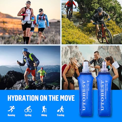 UTOBEST Soft Flask 500ml Collapsible Running Water Bottles - color: Blue-500ml*2