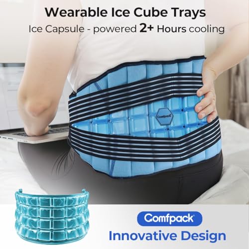 Comfpack Ice Pack for Back Pain Relief, 2 Hours Long Lasting Coldness Ice & Compression Therapy Flexible Lower Back Ice Pack Wrap for Injuries, Lumbar Surgery, Sciatica, Coccyx Pain