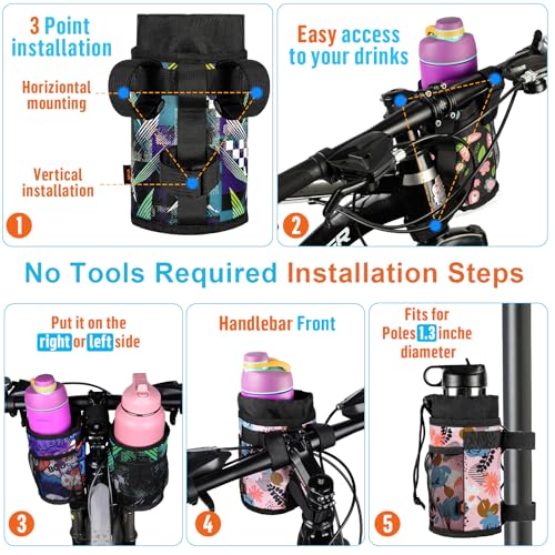 Ultra Thin Bike Water Bottle Holder for Handlebar 24-32 oz Bike Cup Holder with Removable Fastener Straps Bike Bottle Holder for Mountain Bike, Road Bike, eBike, Scooter (Butterflies) - color: 24-32oz, Lightweight Butterflies