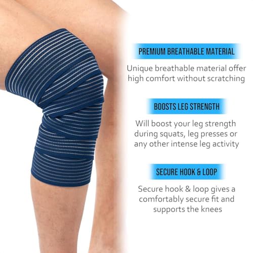 Extra Long Elastic Knee Wrap Compression Bandage Brace Support for Legs, Plantar Fasciitis, Stabilising Ligaments, Joint Pain, Squat, Basketball, Running, Tennis, Soccer, Football, Volleyball (Navy Blue) - color: Navy Blue