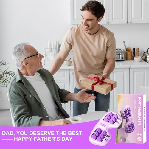 Portable Double Foot Massage Roller for Plantar Fasciitis Relief, Dual Acupressure Therapy for Pain & Stress Relief, Reflexology Tool for Improved Circulation at Home or Office (Purple)