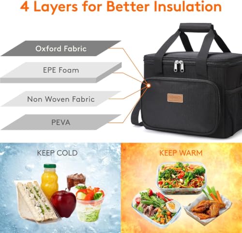 Lifewit Insulated Lunch Box for Men, Lunch Bag Cooler Women, 32-Can 20L - color: Black, size: Large(15L)