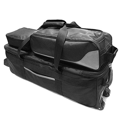 Pyramid Path Triple Tote Roller Plus Bowling Bag with Detachable Shoe Bag (Fits US Mens Size 15), Accessory and Side Pocket, Lightweight Travel Design - color: Black/Silver