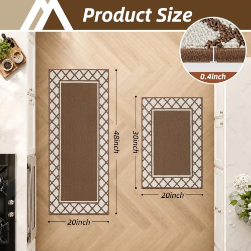 COSY HOMEER Washable Kitchen Rugs Sets of 2 Non-Slip Kitchen Mats,Browm - color: Brown, size: 20"x30" + 20"x48"