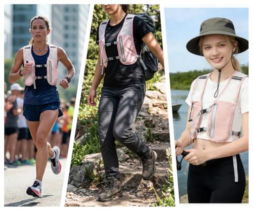 Running Vest for Women Men Hydration Backpack with 500ml Soft Flask Lightweight Water Pack - color: Pink+500ml Soft Flask