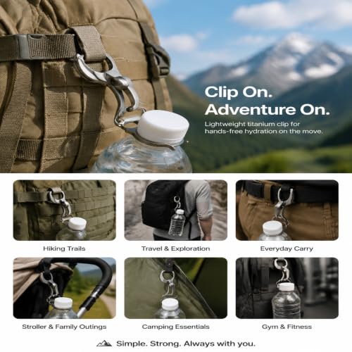 1 Piece Titanium Water Bottle Clip Portable Carabiner Holder for Outdoor Backpack Water Bottle Holder Hiking and Walking Clip