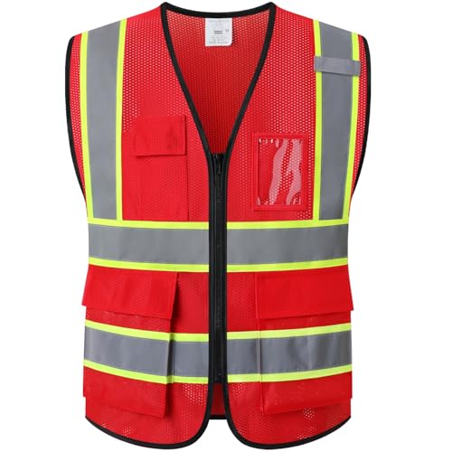 Hi Vis Reflective Safety Vest for Men Women,EK175,Red,L - color: Red, size: Large